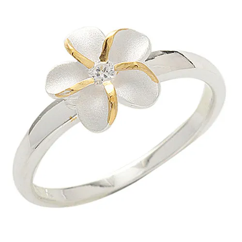 Single Plumeria Two Tone Ring 10mm