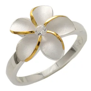Single Plumeria Two Tone Ring 15mm