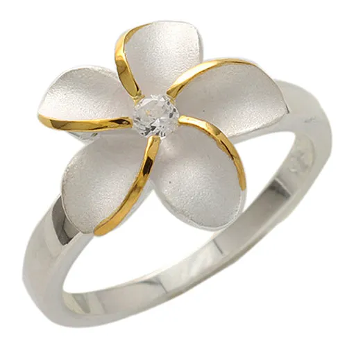 Single Plumeria Two Tone Ring 15mm