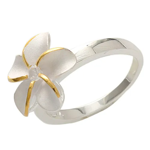 Single Plumeria Two Tone Ring 15mm