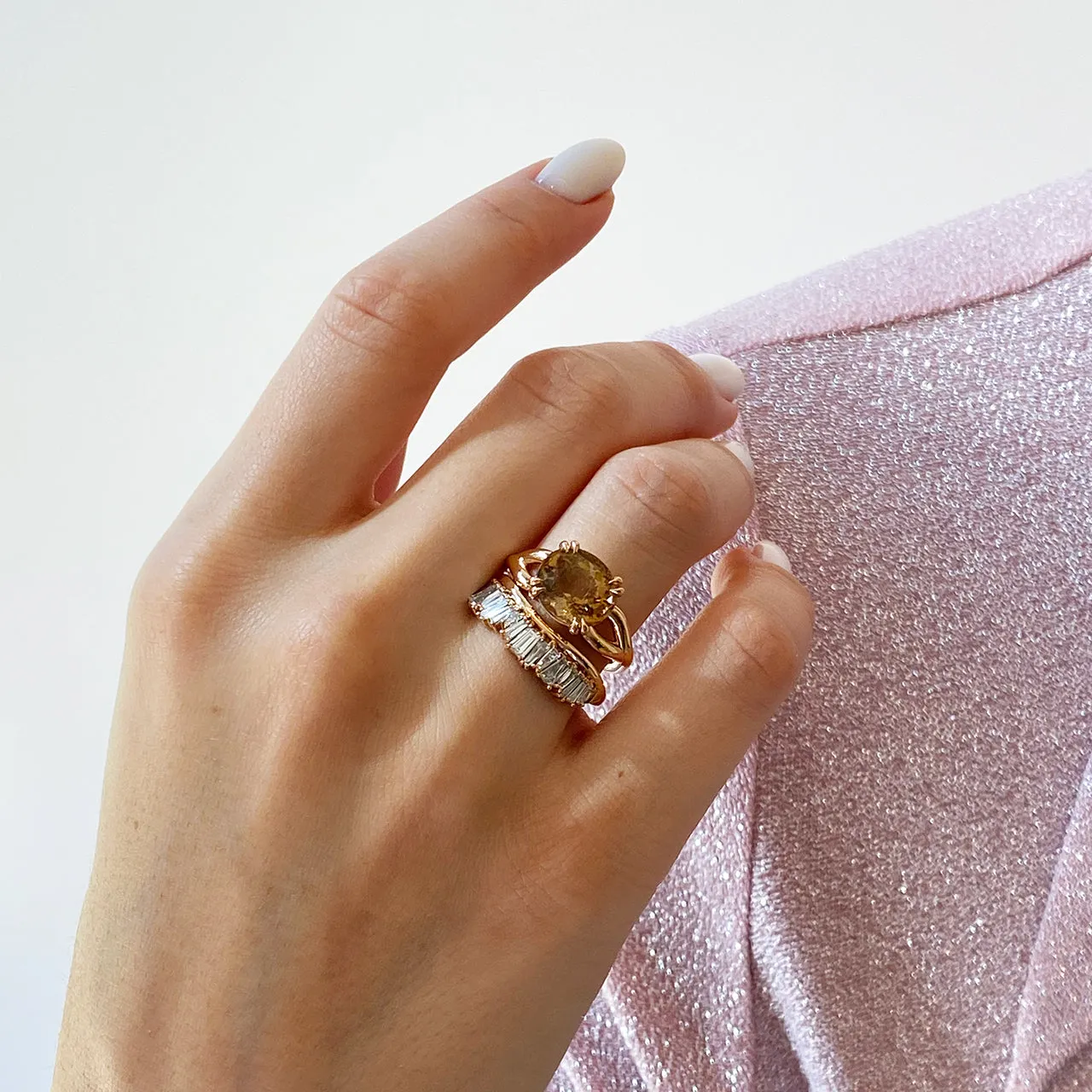 Single Ruched Band Ring - Diamond