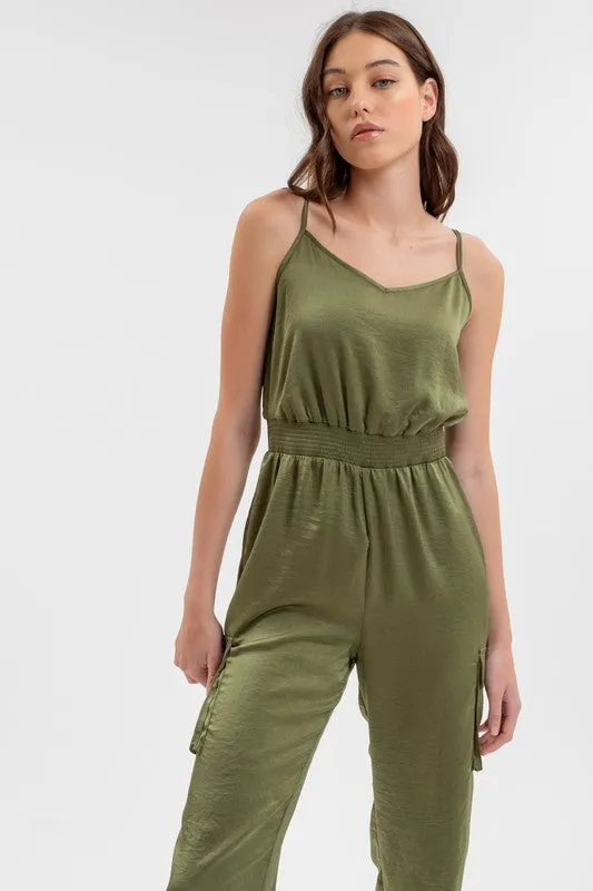 SLEEVELESS CARGO JUMPSUIT