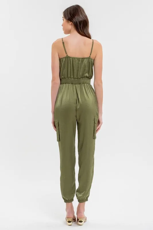SLEEVELESS CARGO JUMPSUIT