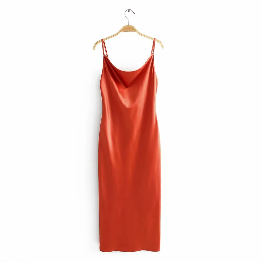 Sling Satin Backless Party Midi Dresses Green