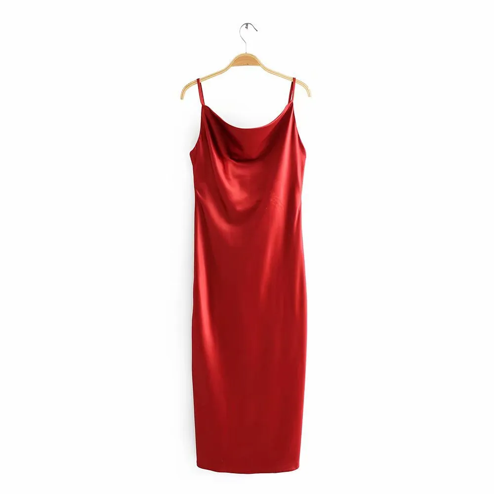 Sling Satin Backless Party Midi Dresses Green