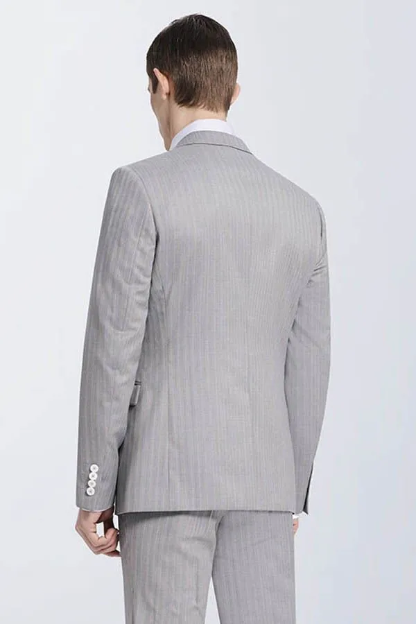 Small Notch Lapel Light-colored Stripes High Quality Light Grey Mens Suits
