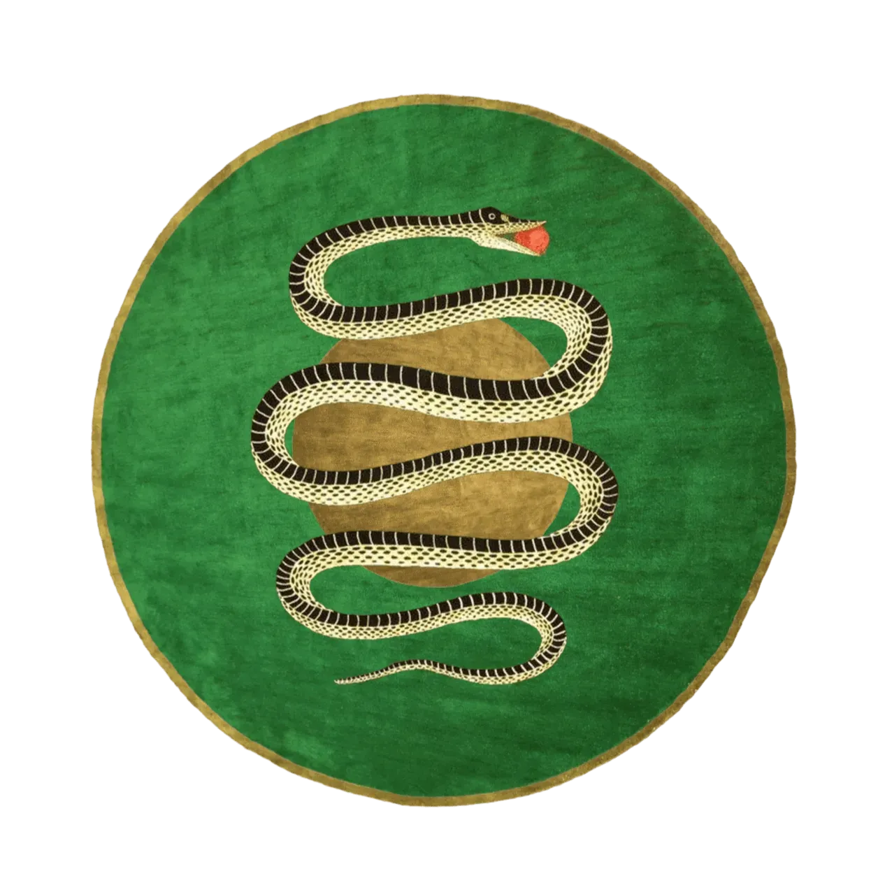 Snake and Apple Green Gold Round Hand Tufted Wool Rug