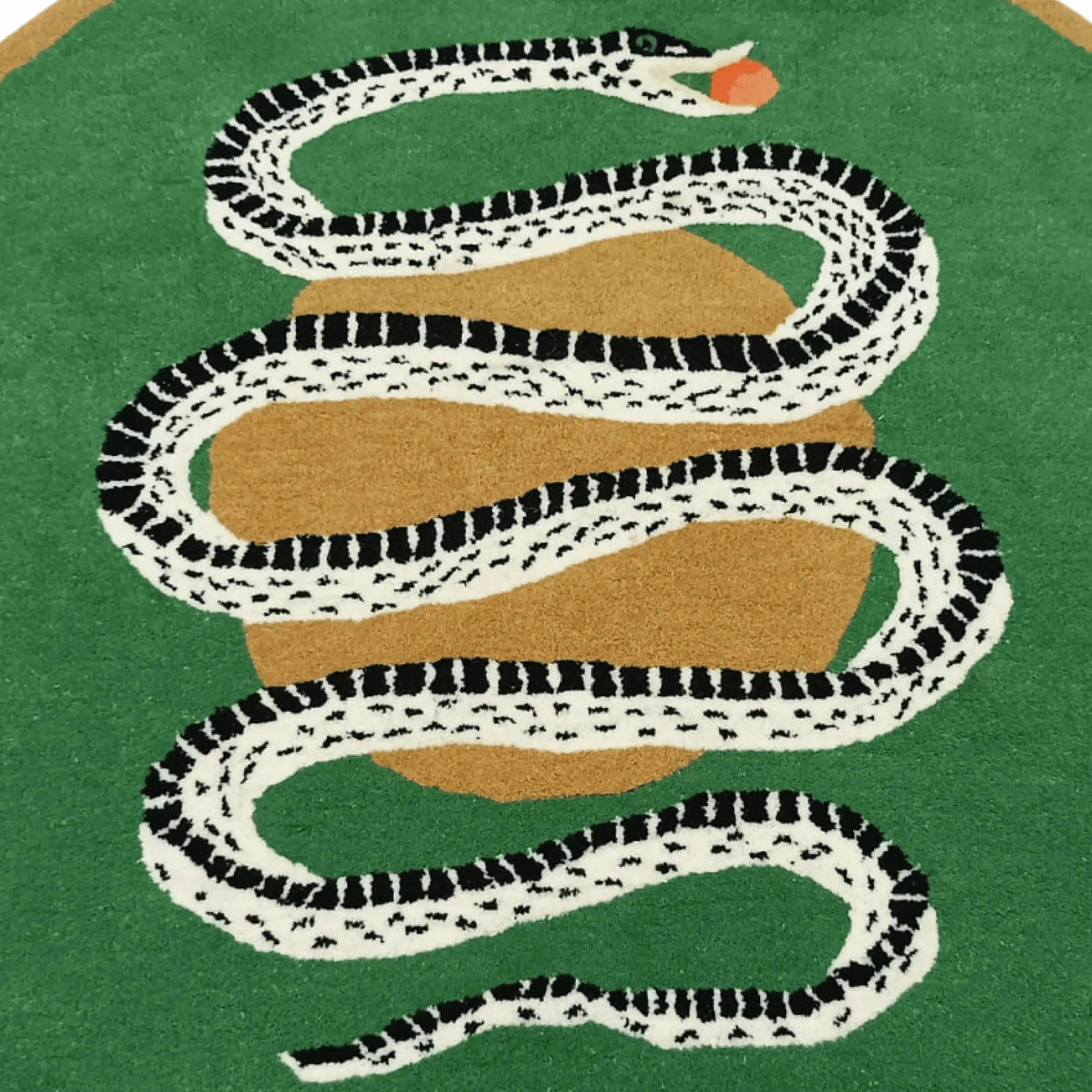 Snake and Apple Green Gold Round Hand Tufted Wool Rug