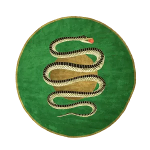 Snake and Apple Green Gold Round Hand Tufted Wool Rug