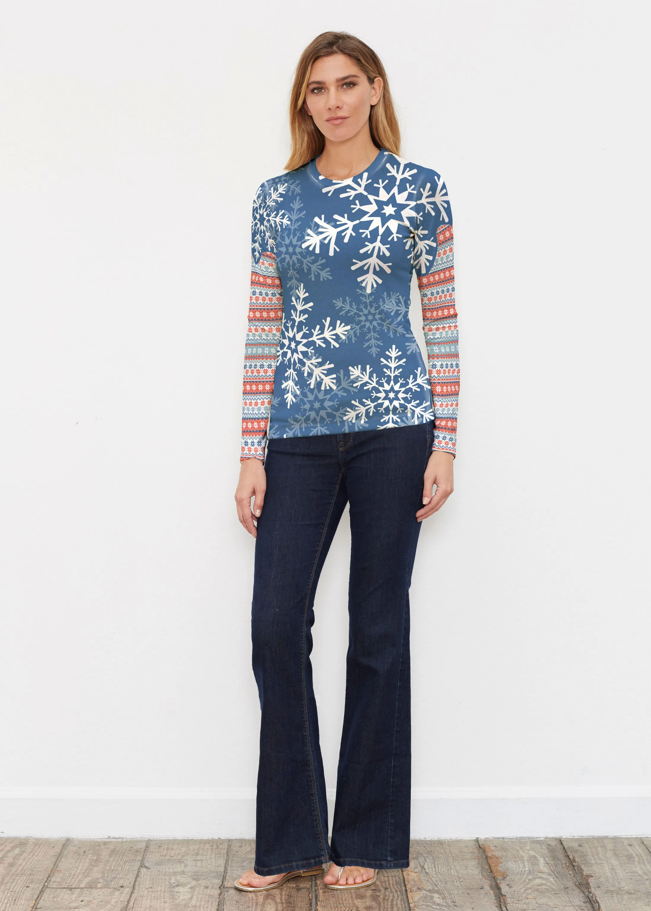 Snowflake Navy (13347) ~ Butterknit Long Sleeve Crew Top