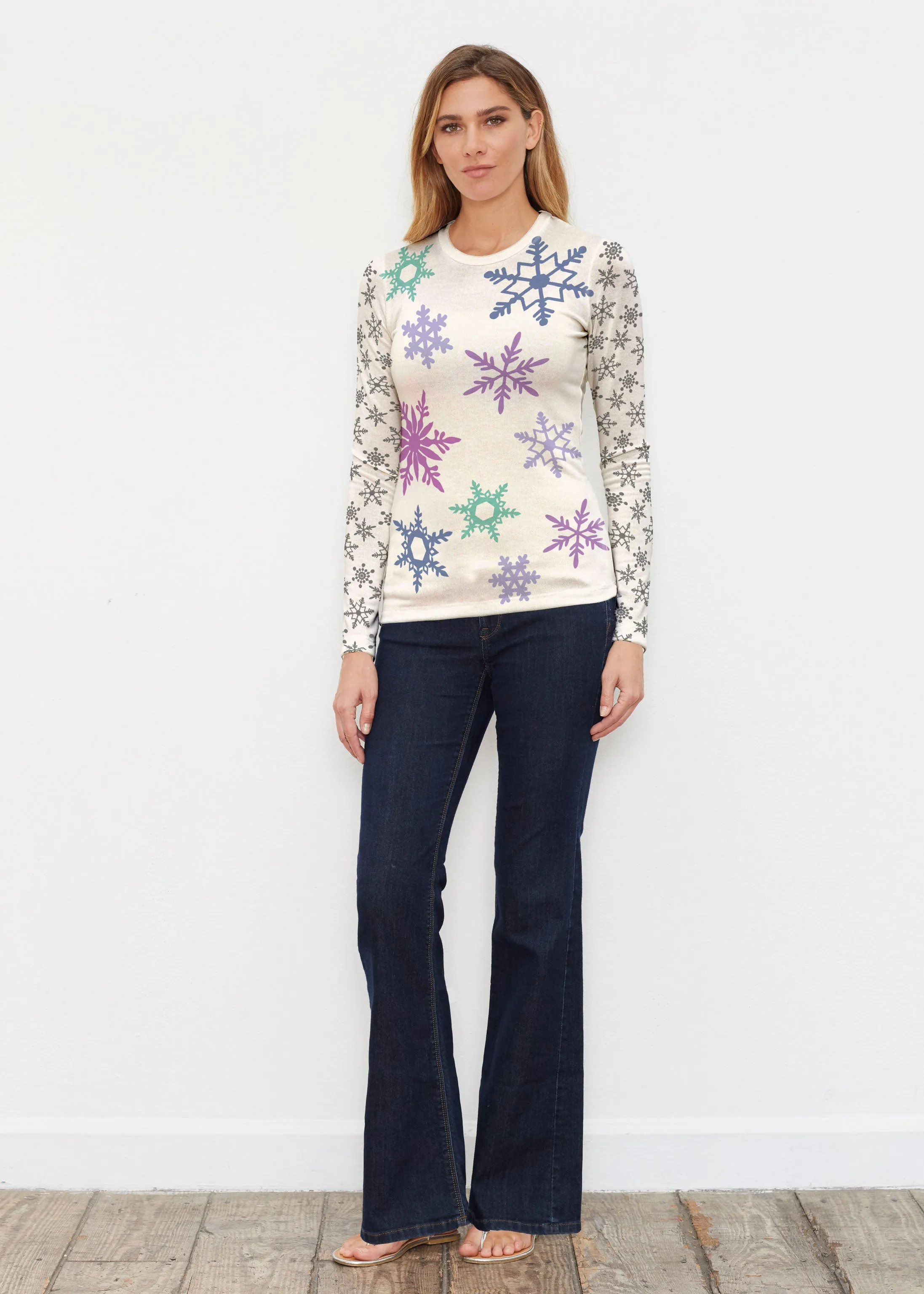 Snowflakes   Cream (2629) ~ Butterknit Long Sleeve Crew Top