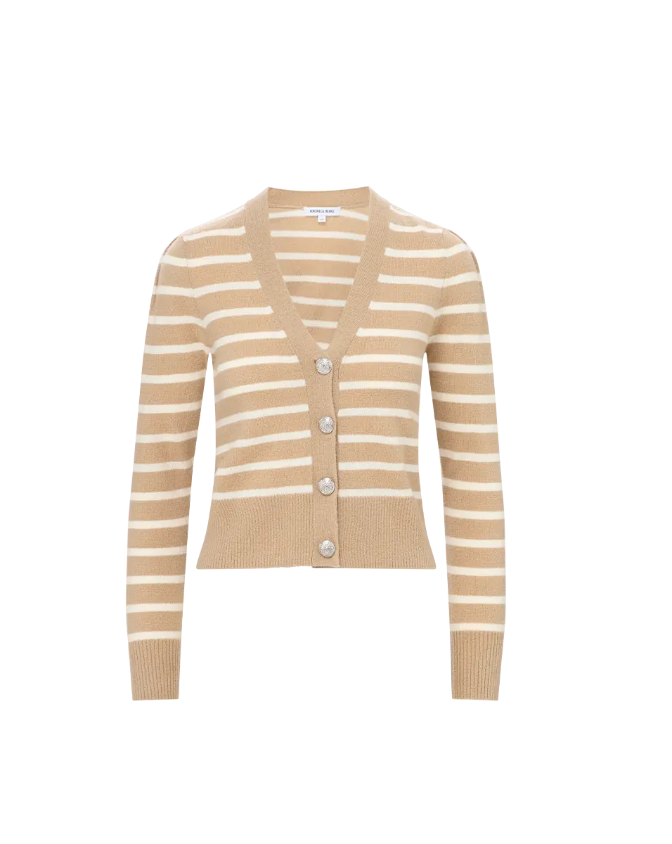 SOLENE CASHMERE CARDIGAN IN SAND/IVORY