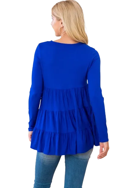 Solid Long Sleeve Tiered Top Blue Royal - Pack of 4