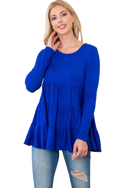 Solid Long Sleeve Tiered Top Blue Royal - Pack of 4
