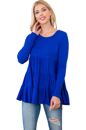 Solid Long Sleeve Tiered Top Blue Royal - Pack of 4