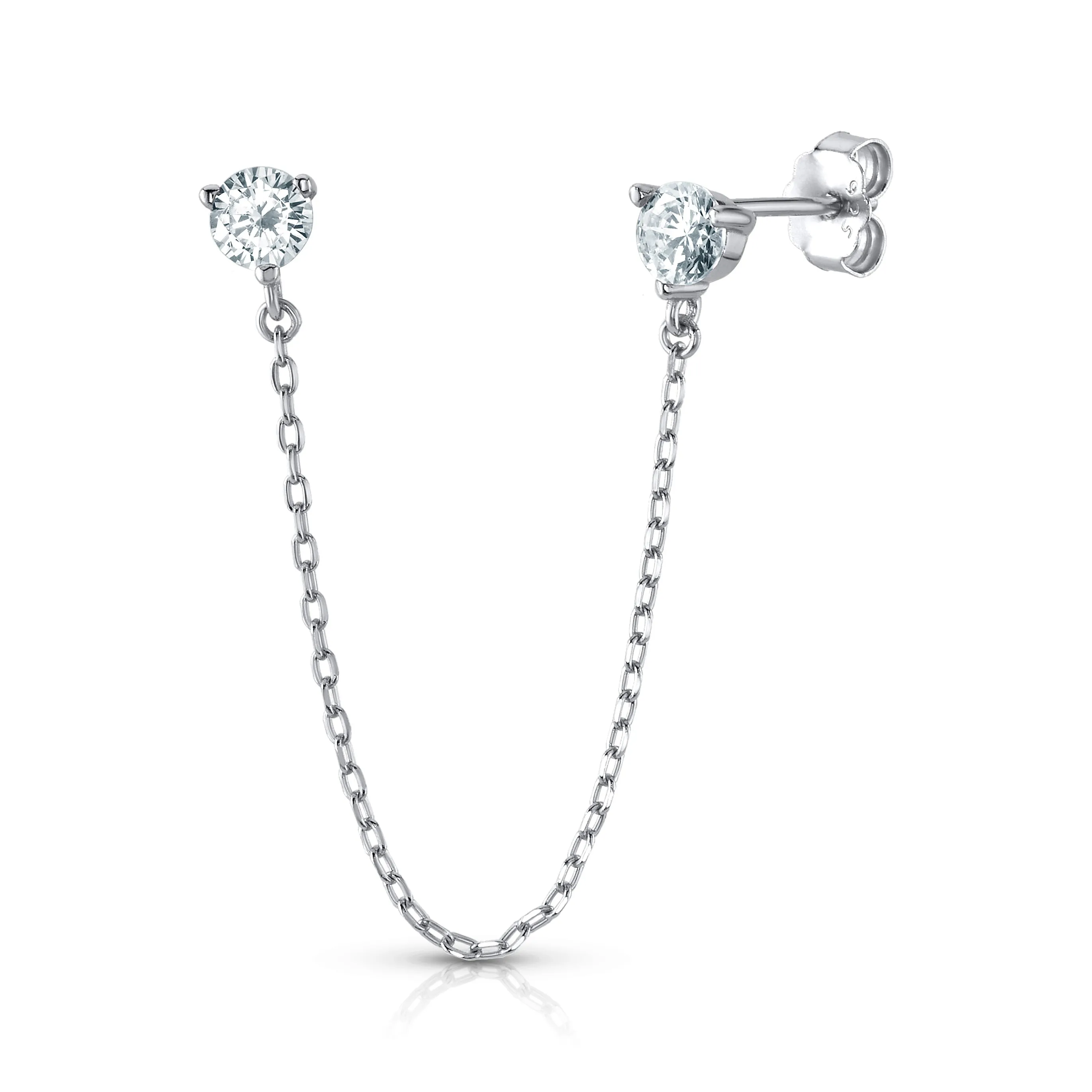 SOLITARE CONNECTING SINGLE EARRING, SILVER