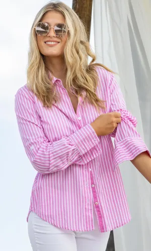 SOUTH BEACH STRIPE PINK BUTTON DOWN SHIRT