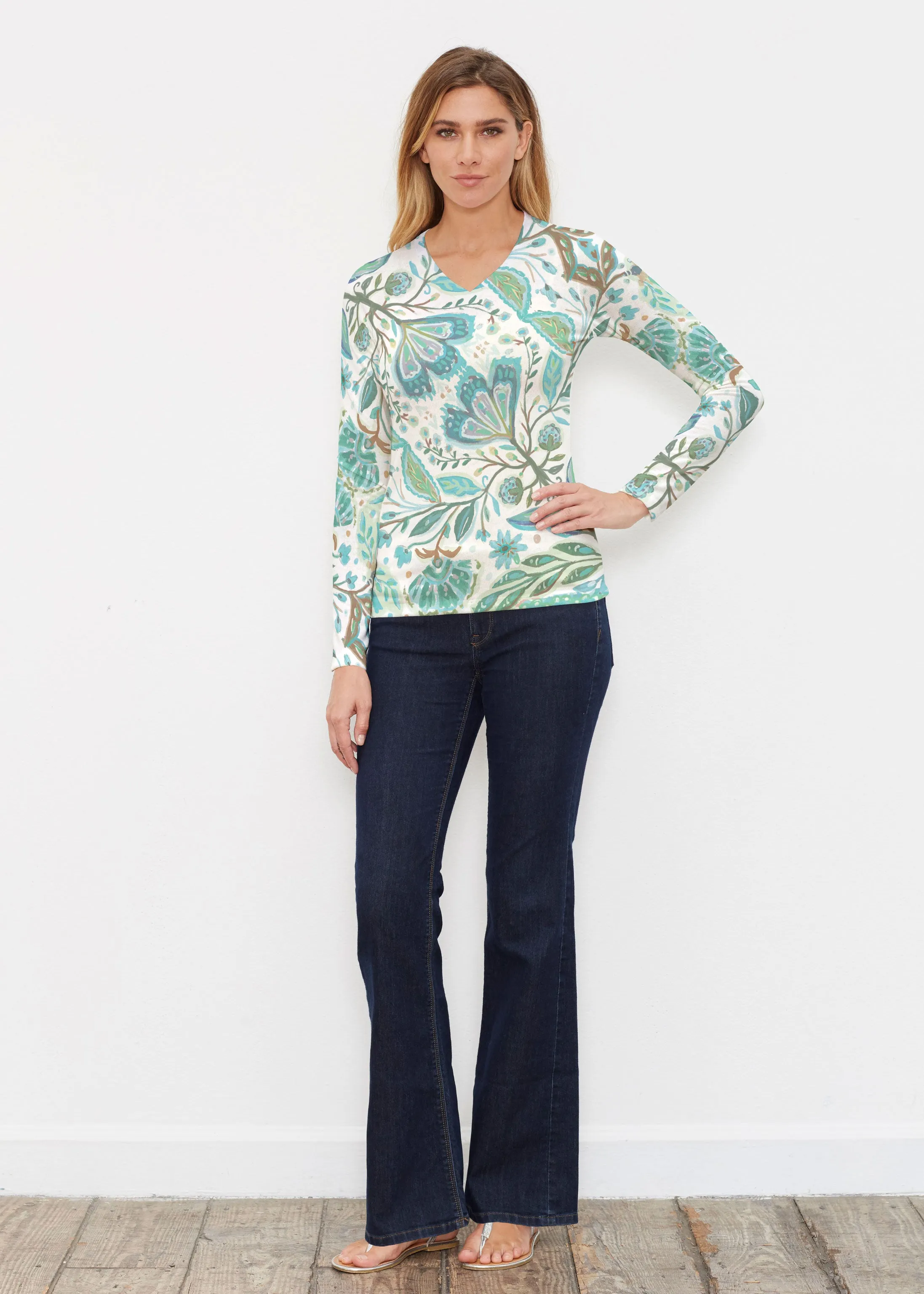 Spring Fantasy Green (17172) ~ Butterknit Long Sleeve V-Neck Top