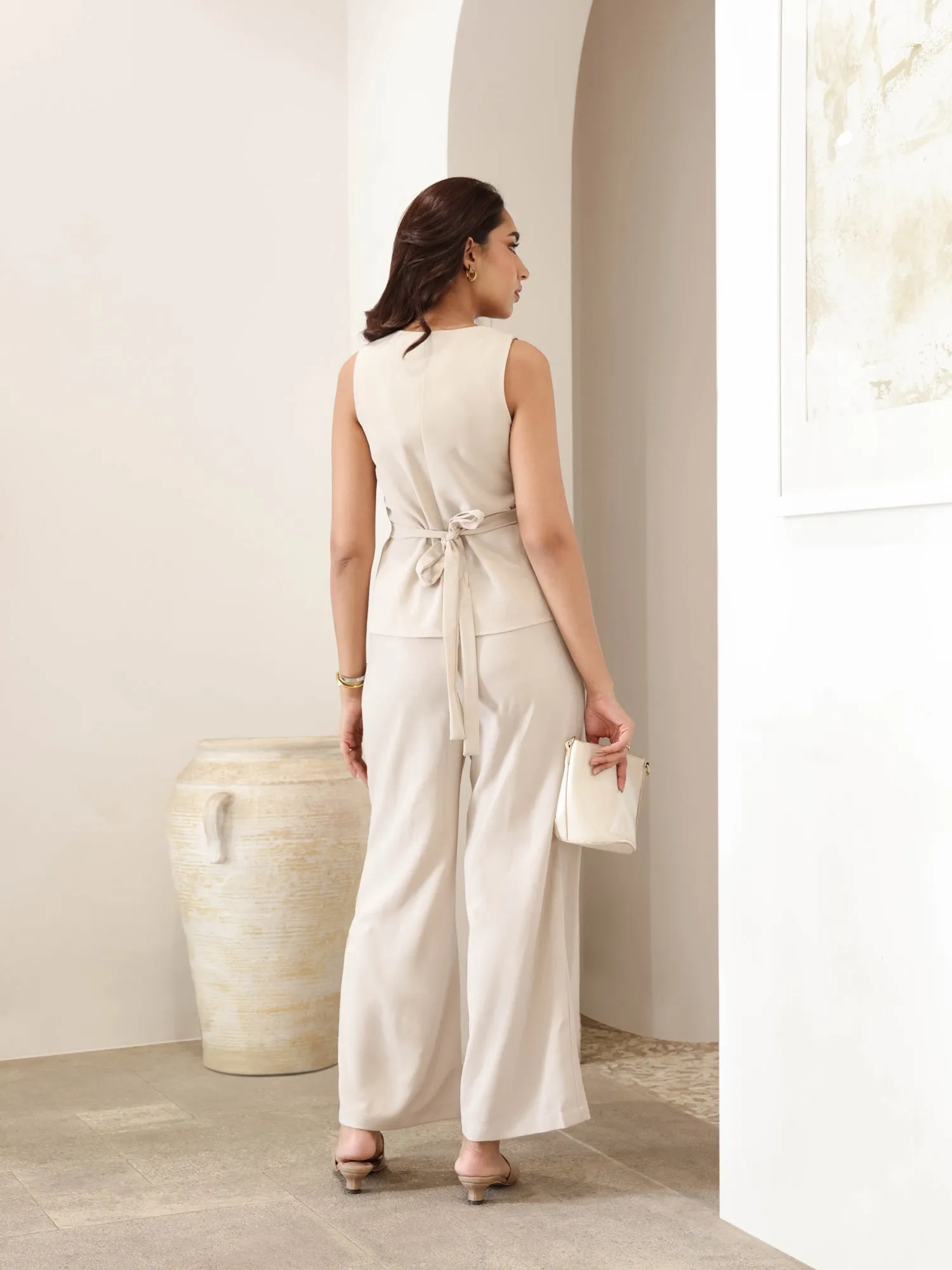 Square Neck Button Down Back Tie Up Top