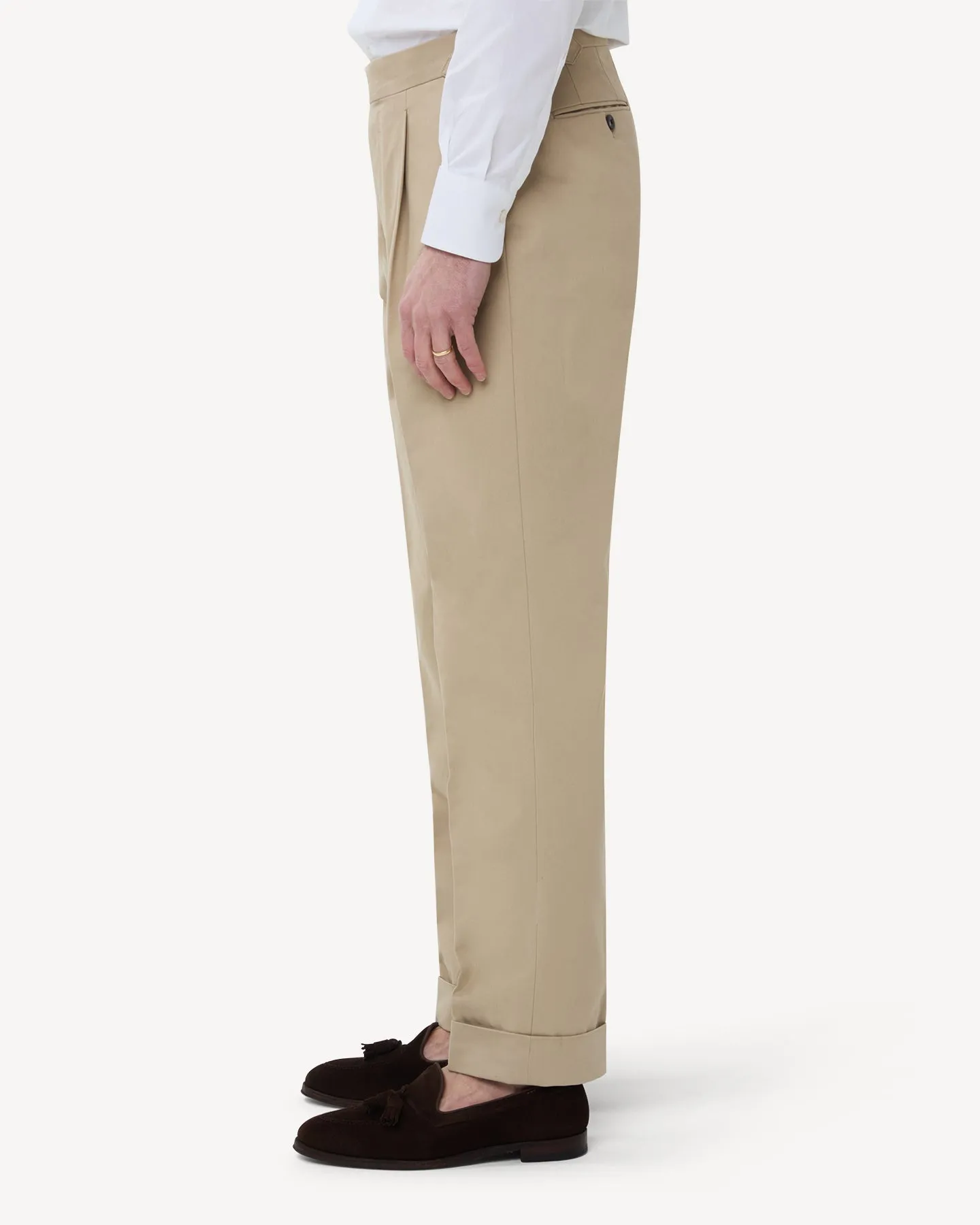 Stone Single Pleat Cotton Drill Trousers