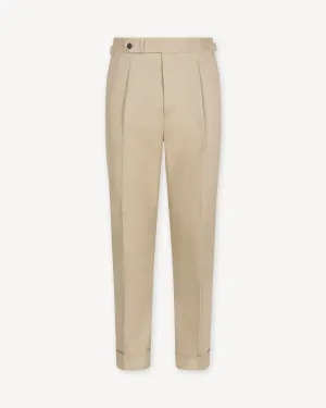 Stone Single Pleat Cotton Drill Trousers