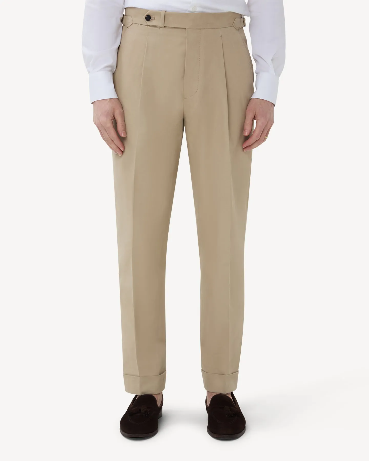 Stone Single Pleat Cotton Drill Trousers