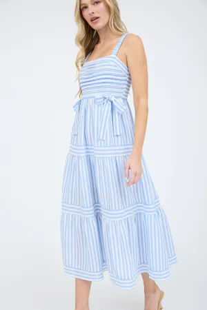 STRIPE TIE DETAIL SLEEVELESS TIERED MIDI