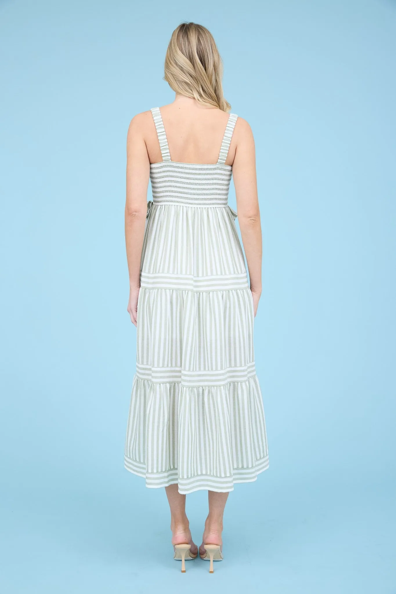 STRIPE TIE DETAIL SLEEVELESS TIERED MIDI