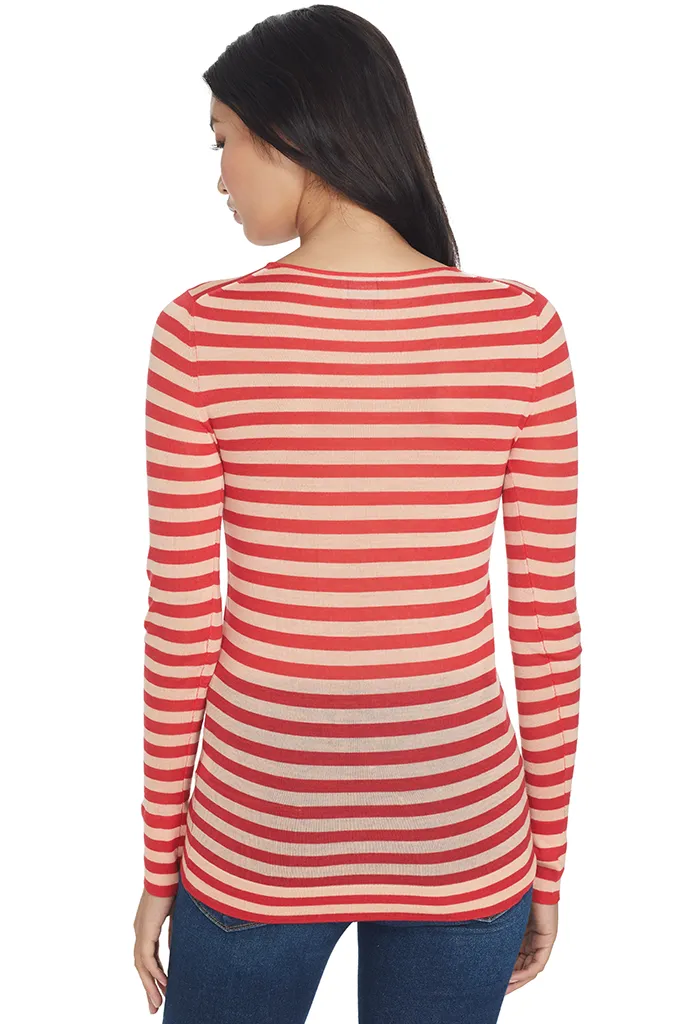 Striped Feather Weight Merino Sweater (Blood Orange)