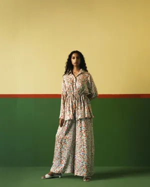 Studio Rigu   I   Crystal Flared Trousers Digitally Printed Vegan Silk Crystal Digital Print Srch047