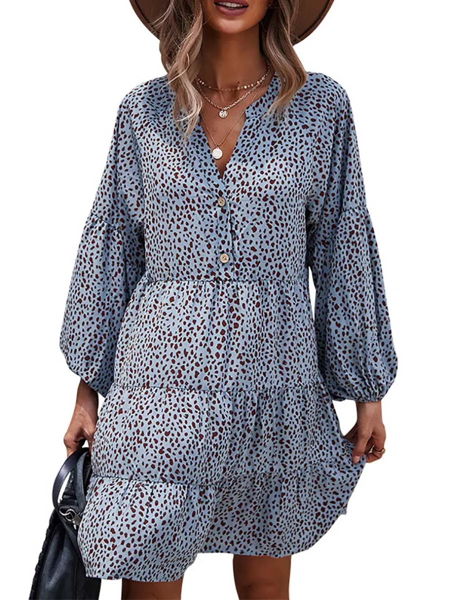 Stunncal Long Sleeve Leopard Print Dress