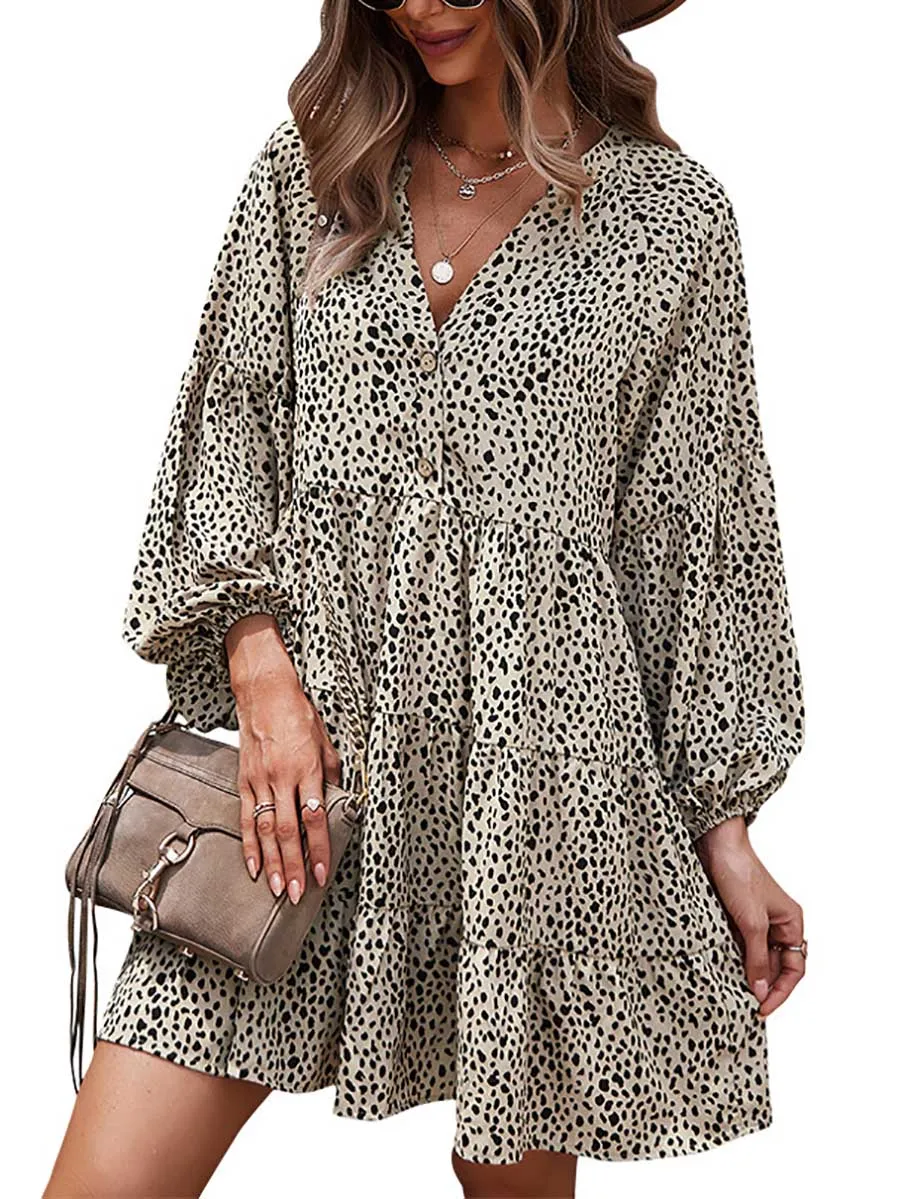 Stunncal Long Sleeve Leopard Print Dress