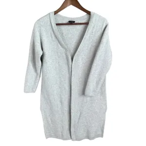 Talbots 100% Cashmere Open Front Long Duster Cardigan XL Gray Quiet Luxury Cozy