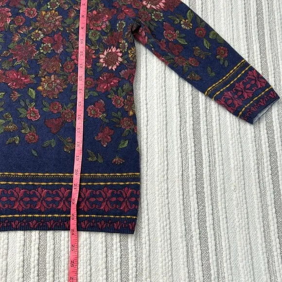 Talbots Womens Cashmere Floral Sweater 7/8 Sleeve Crew Neck Size LP Burgundy