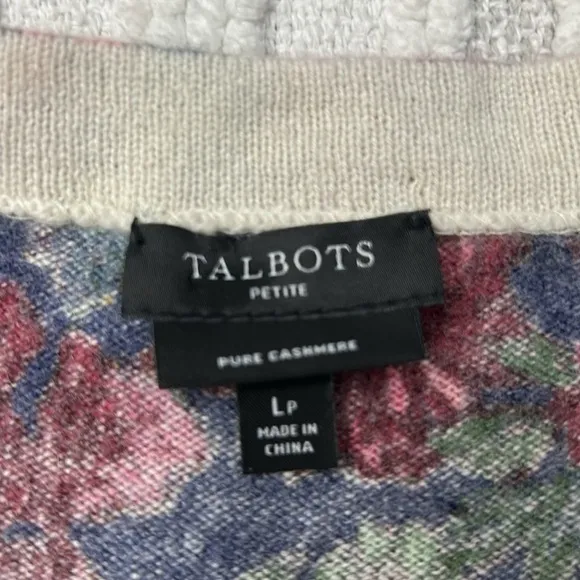 Talbots Womens Cashmere Floral Sweater 7/8 Sleeve Crew Neck Size LP Burgundy
