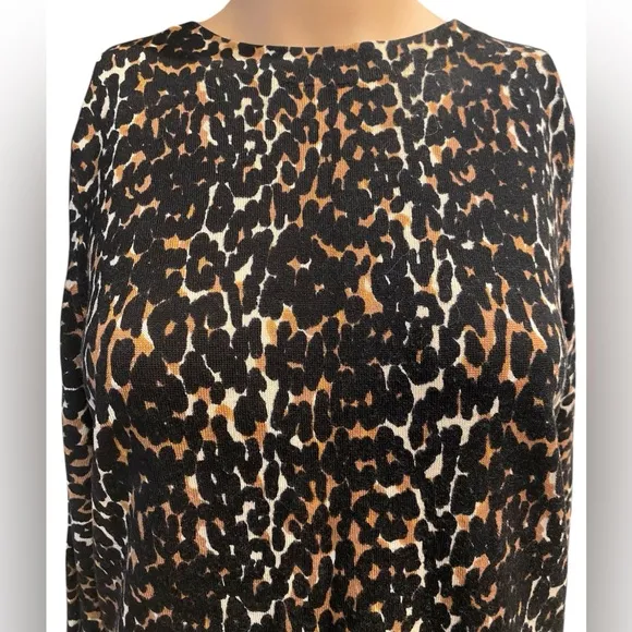 Talbots Women’s Merino Wool Crew Neck Animal Print Sweater Size MP