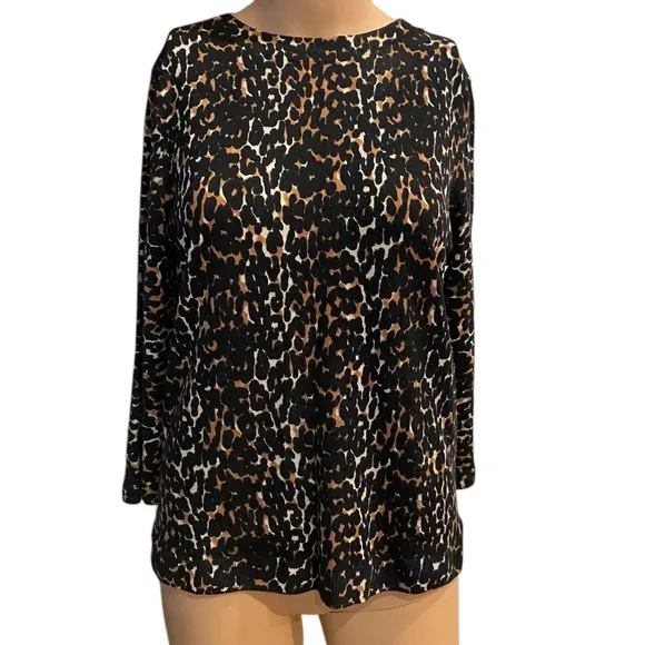 Talbots Women’s Merino Wool Crew Neck Animal Print Sweater Size MP