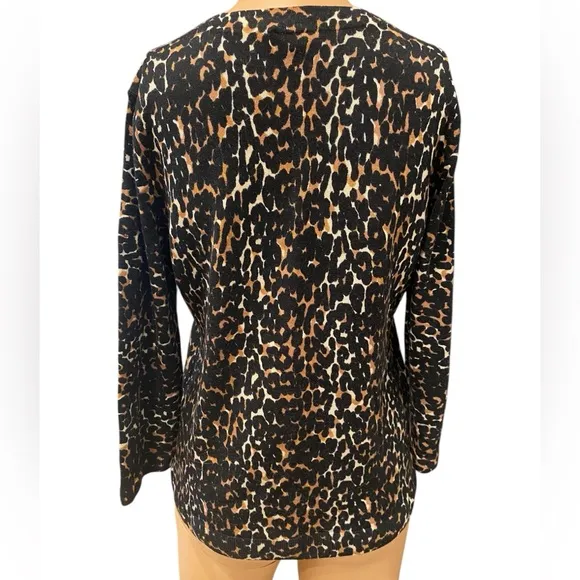 Talbots Women’s Merino Wool Crew Neck Animal Print Sweater Size MP