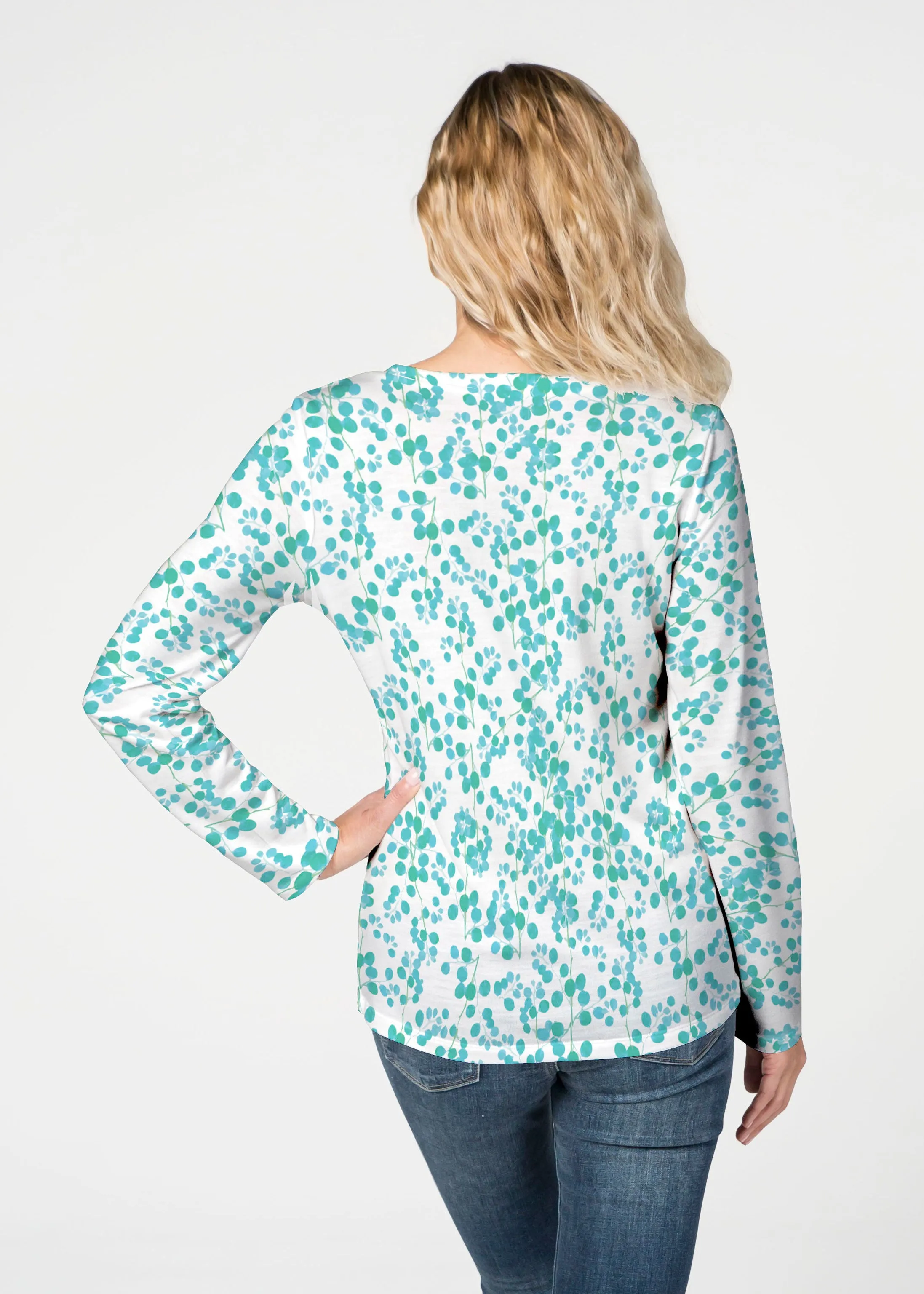 Teal Pome (7863) ~ French Terry V-neck Top