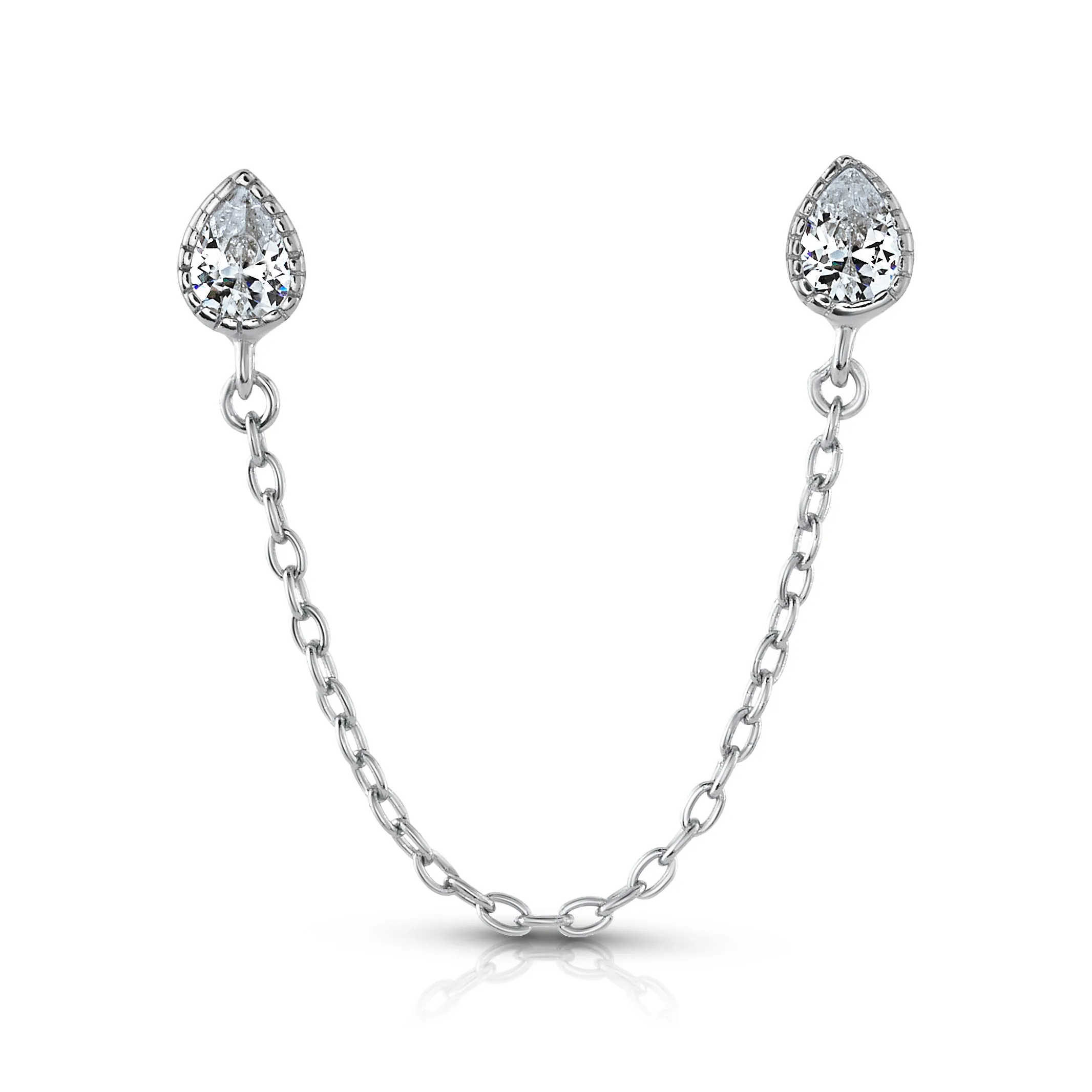 TEARDROP CONNECTING SINGLE EARRING, SILVER