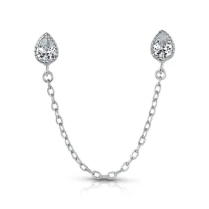 TEARDROP CONNECTING SINGLE EARRING, SILVER