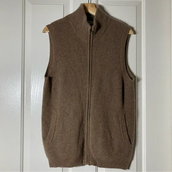 The Cashmere Project Cashmere Brown Full Zip Up Vest Sleeveless Sweater Large L