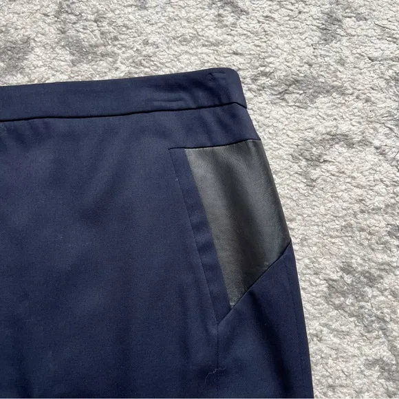 The Kooples Navy Wool Lambskin Leather Panel Pencil Skirt Corpcore Office EU 40