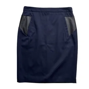 The Kooples Navy Wool Lambskin Leather Panel Pencil Skirt Corpcore Office EU 40