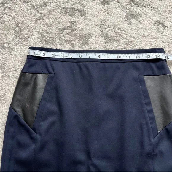 The Kooples Navy Wool Lambskin Leather Panel Pencil Skirt Corpcore Office EU 40