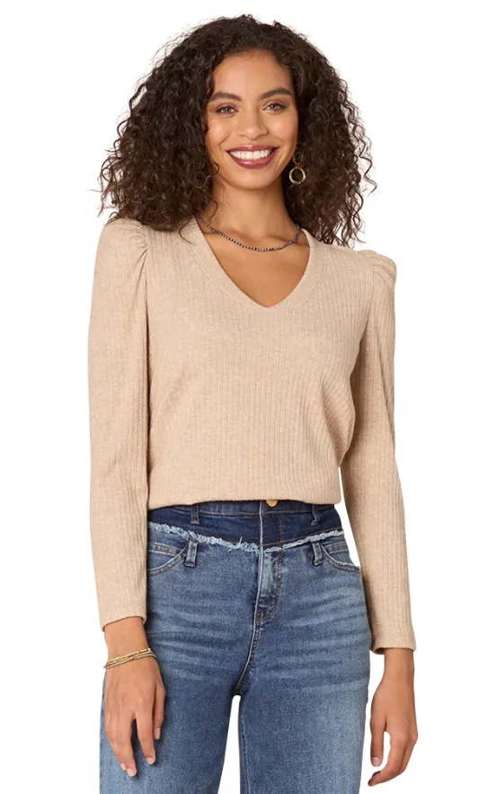 The Rainee Puff Shoulder V-Neck Top