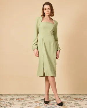 The Solid Square Neck Long Sleeve Dress