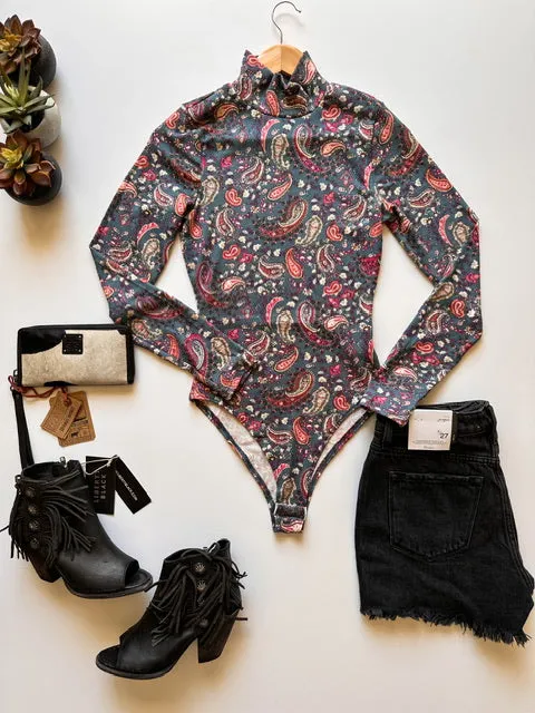The Take Me To The Rodeo Paisley Bodysuit - Blue