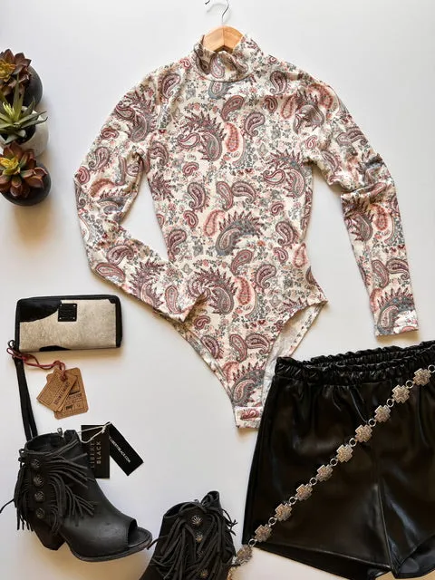 The Take Me To The Rodeo Paisley Bodysuit- Ivory