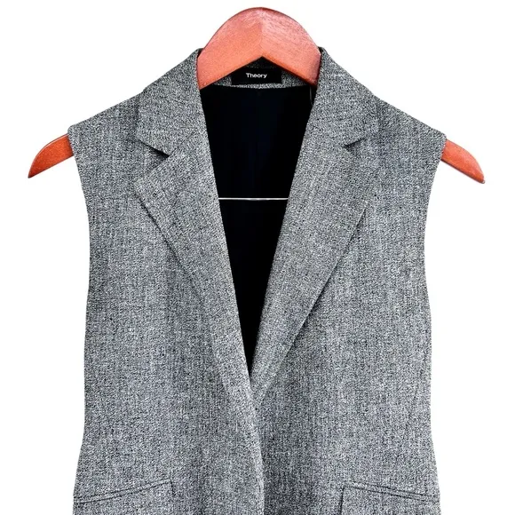 Theory Womens Sedeia Linen Crepe Vest Size 2 Gray Speckled Boucle Structured